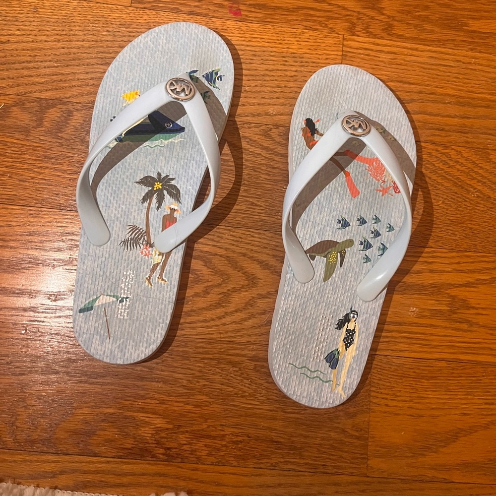 Michael Kors blue flip flops size 8